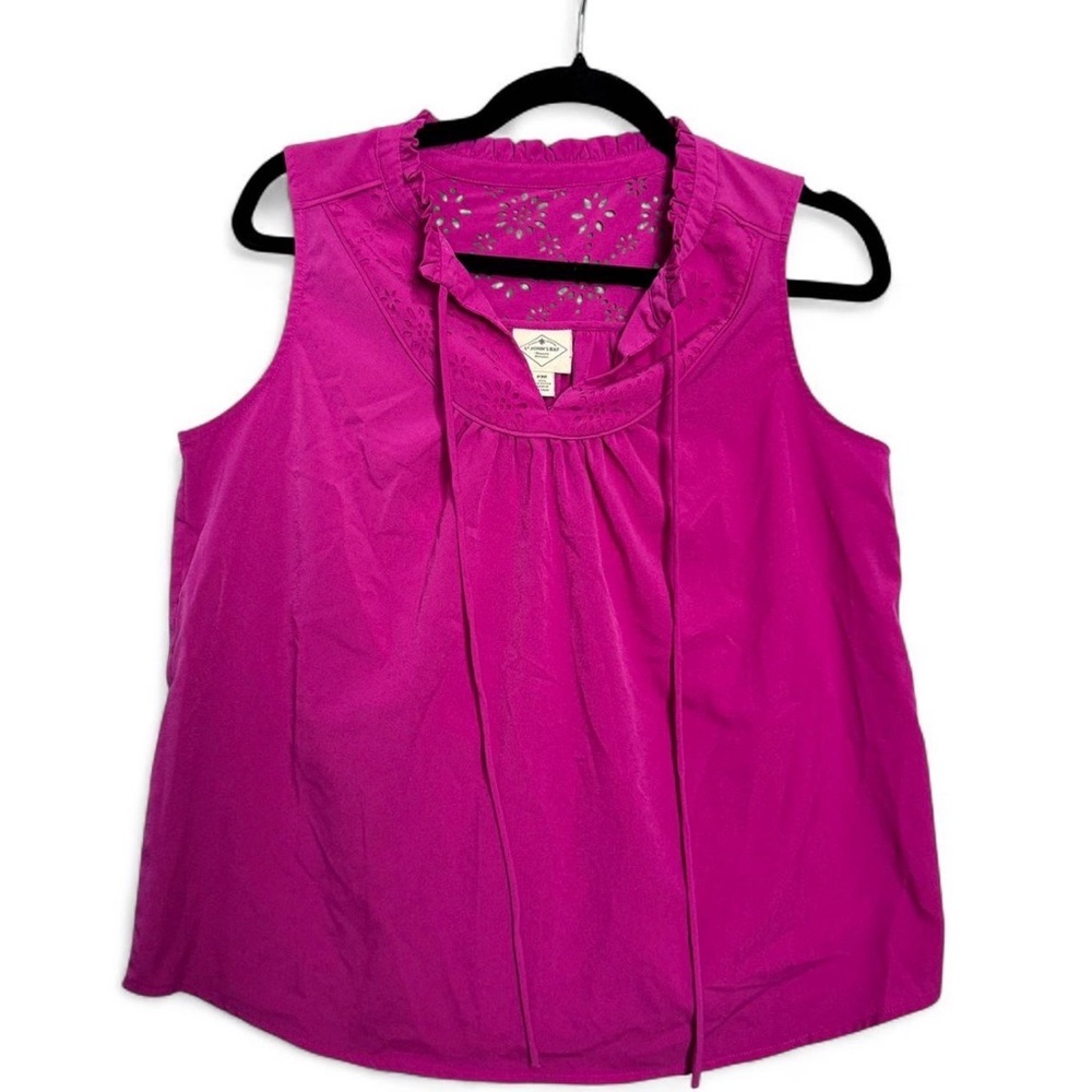 St. John’s Bay Pink Sleeveless Blouse Sz Petite M Feminine Romantic Boho Summer